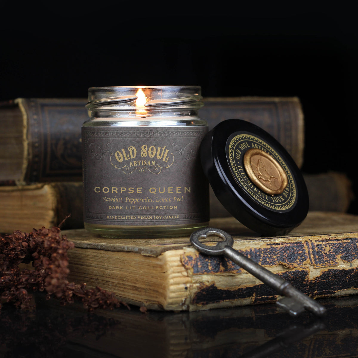 Corpse Queen Soy Candle (sawdust, peppermint, lemon peel)