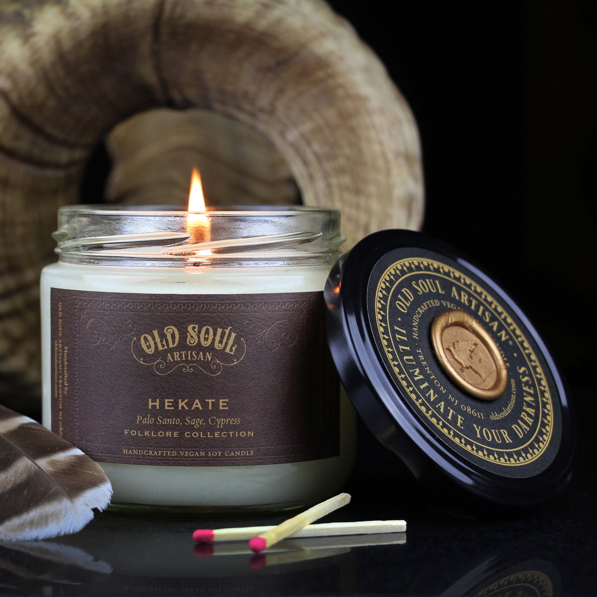 Hekate soy candle 12oz - palo santo, sage, cypress