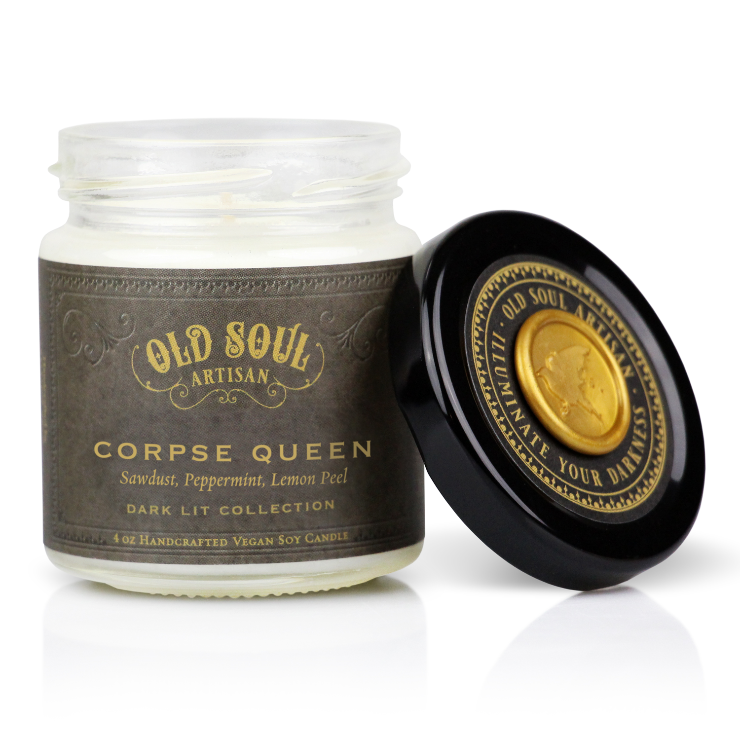 Corpse Queen Soy Candle (sawdust, peppermint, lemon peel)